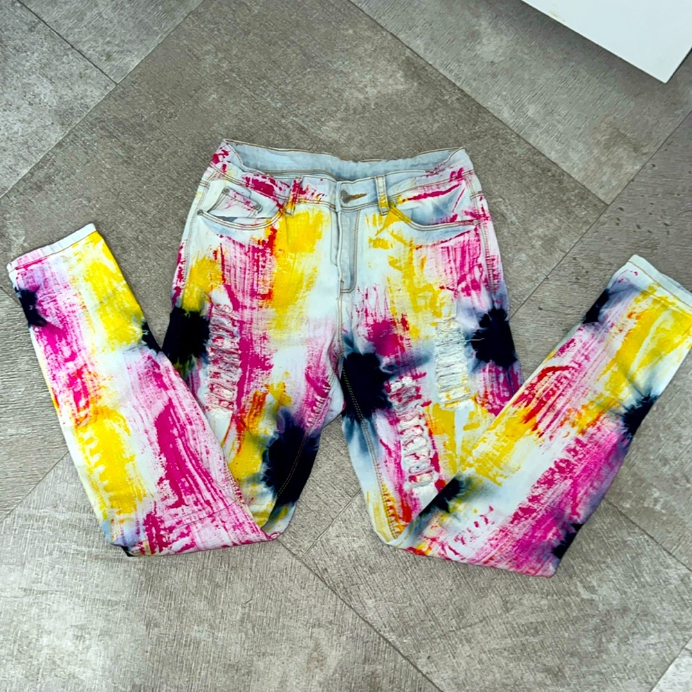 High rise Paint splatter jeans